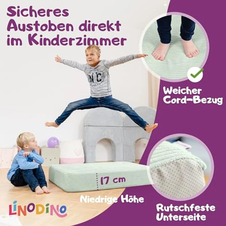 Hüpfpolster Avocado Grün mit Federkern, rutschfester Unterseite, Tragegriff und abnehmbarem, waschbarem Cord-Bezug – Bild 2