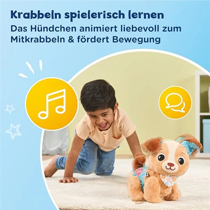 VTech Krabbel-mit-mir-Hündchen, Lernspielzeug mit 3 Liedern und 15 Melodien, Plüsch, animiert zum Krabbeln – Bild 2