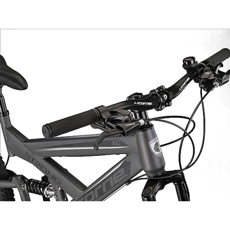 Licorne Bike Strong 2D Premium Mountainbike in 26, 27.5 und 29 Zoll Fahrrad für Jungen Mädchen Damen und Herren Scheibenbremse vorne und hinten 21 Gang Schaltung Vollfederung (27.5 Zoll, Anthrazit) – Bild 5