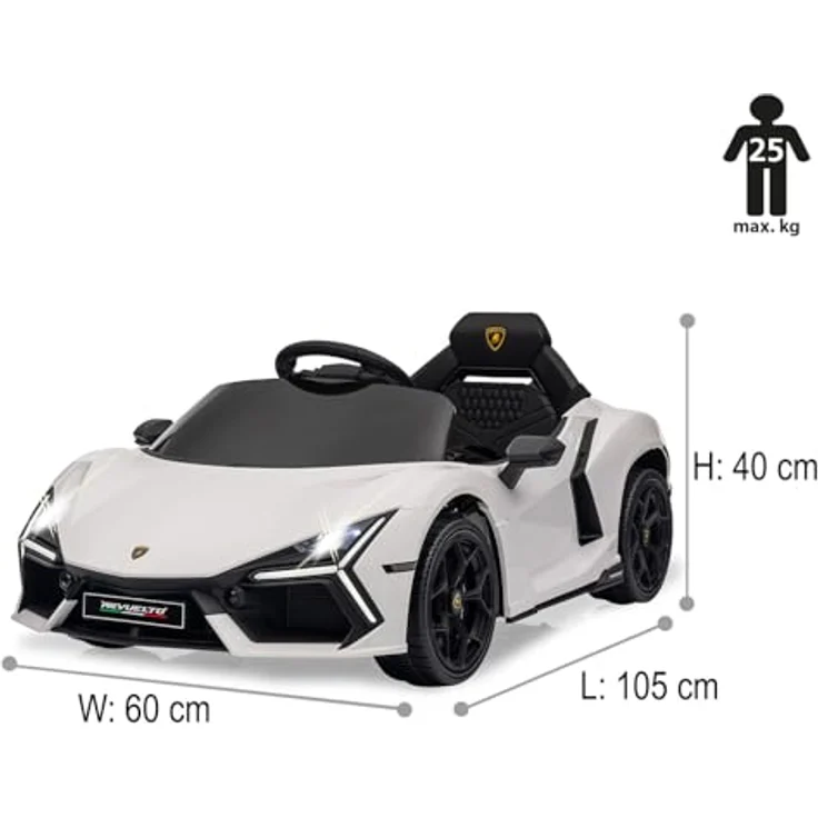 JAMARA 461881 Ride-on Lamborghini Revuelto, Elektroauto für Kinder ab 3 Jahren, 2,4GHz Fernsteuerung, LED-Scheinwerfer, Bluetooth-Audio, Flügeltüren, 12,6V Akku, Schwarz – Bild 3