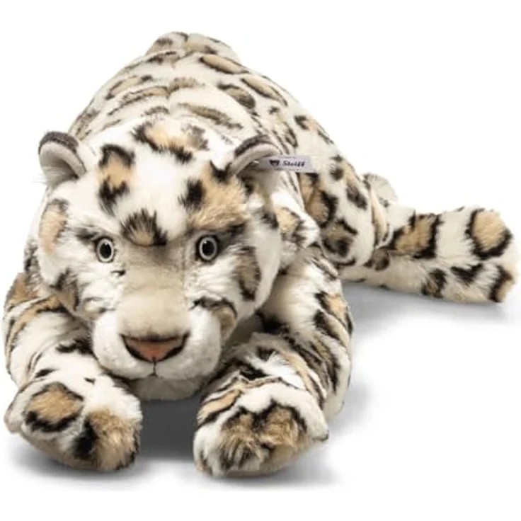 Steiff Schneeleopard Parddy, liegend, 55 cm, geflecktes cremefarbenes Fell, jaquardgewirkter Plüsch, lebensechte Augen – Bild 1