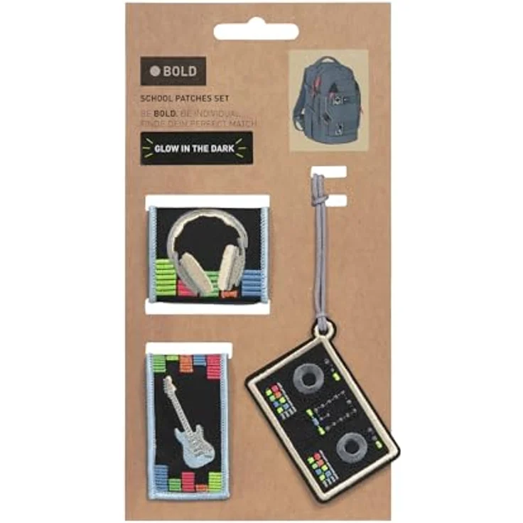 LÄSSIG Gepäckanhänger Set Patches Music, Mehrfarbig, für kreative Rucksackgestaltung – Bild 1