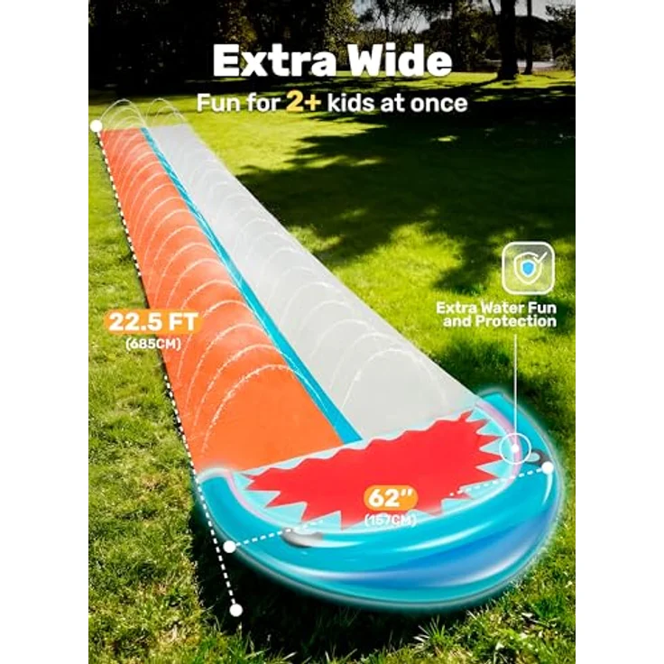Sloosh 22,5ft Wasserrutsche mit 2 aufblasbaren Boards, doppelte Rutsche mit Sprinklern im Hai-Design für Kinder und Erwachsene, Sommerspielzeug für den Garten – Bild 2