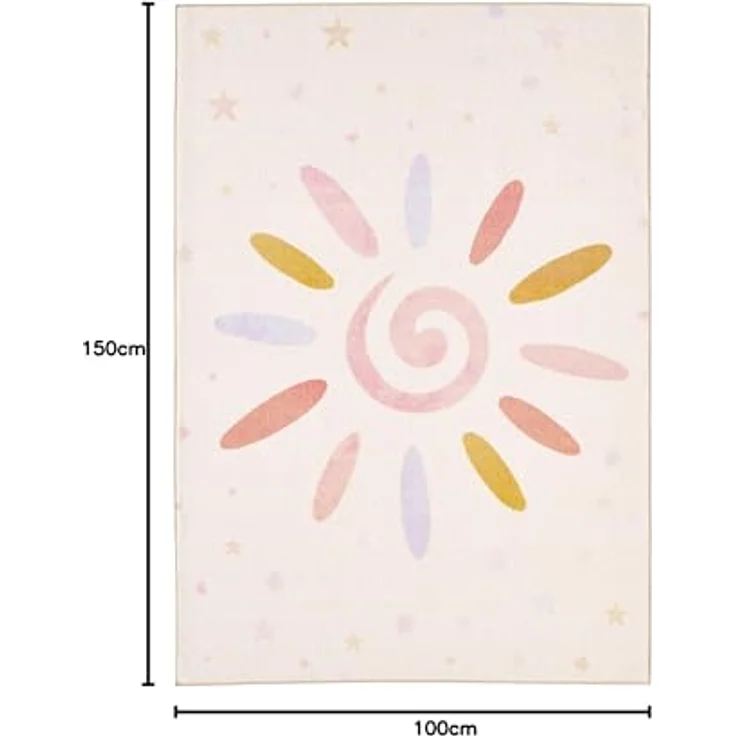SIMPEX Kinderteppich mit Sonnendesign, Waschbar und rutschfest, 100 x 150 cm, Creme, Rechteckig – Bild 2