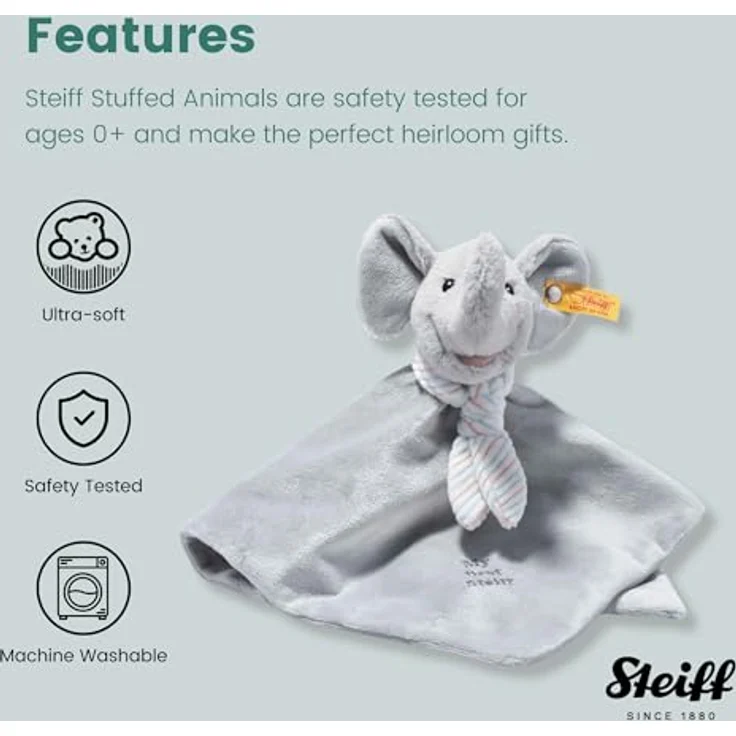 Steiff 242724 Soft Cuddly Friends My First Ellie Elefant Schmusetuch, Gray Violet, 26cm – Bild 5