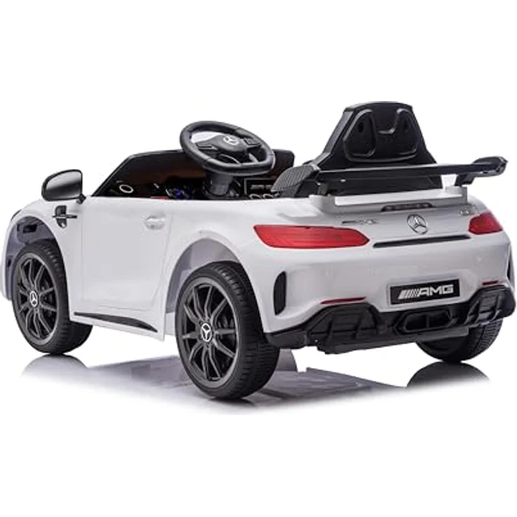 FINOOS Mercedes GTR AMG Elektroauto für Kinder, 12V, mit Fernbedienung, 2 + 1 Geschwindigkeitsstufen, LED, Musik, Bluetooth, weiß – Bild 3