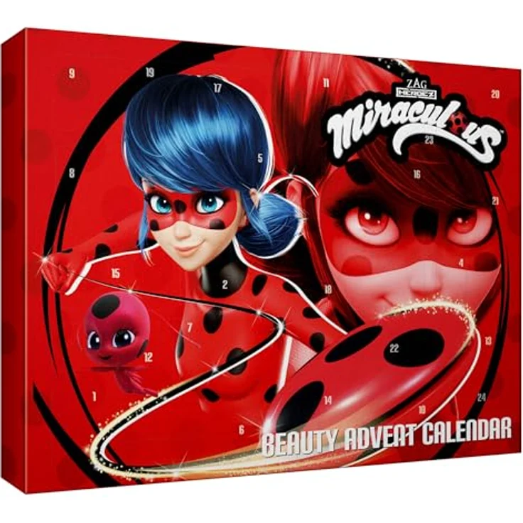 Miraculous Marinette's Favorits Beauty Advent Calendar, Adventskalender mit Make Up und Kosmetik Produkten, Weihnachtskalender mit Lady Bug und Cat Noir, für Kinder ab 6 Jahren, Heldenhaftes Design – Bild 1