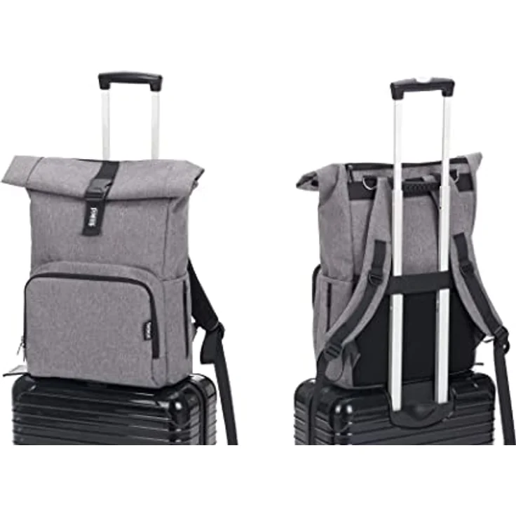 Fillikid Tokio Rolltop-Rucksack, Wickeltasche mit 20L-25L Volumen, Extra Laptopfach und Wickelunterlage, grau – Bild 5