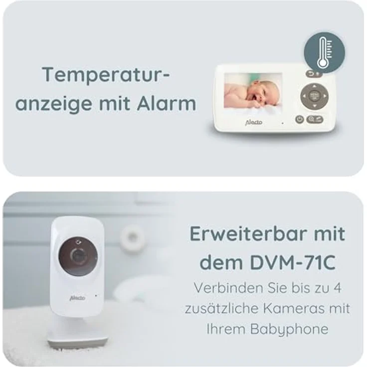 ALECTO Video-Babyphone mit 2. 4- Farbdisplay, weiß/taupe – Bild 5