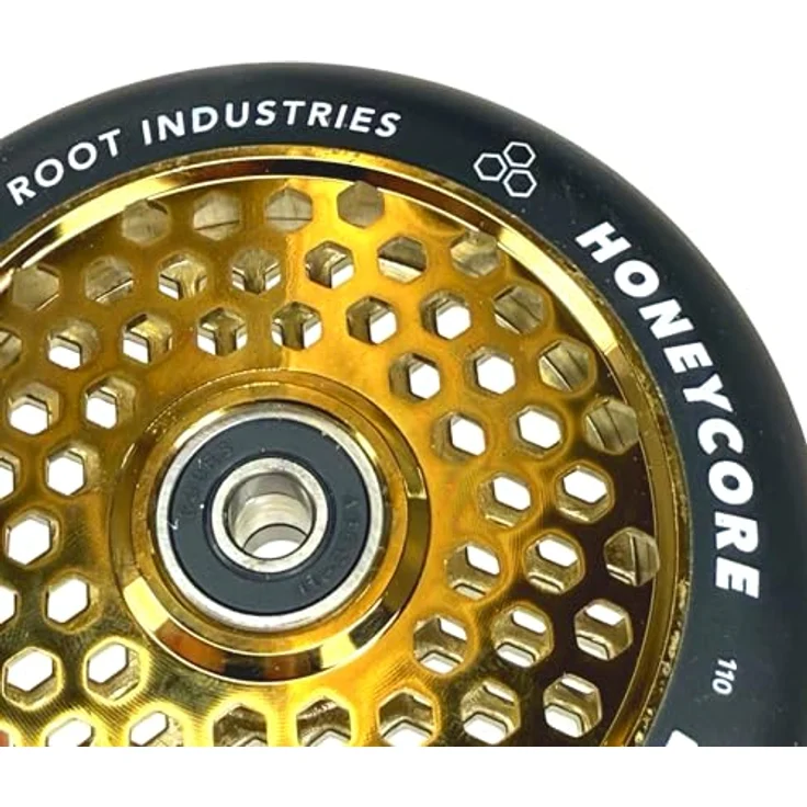 Root Industries Honeycore Stunt-Scooter Rolle 110mm Gold/PU Schwarz, Leichte Waben Struktur, Abec 11 Kugellager – Bild 2