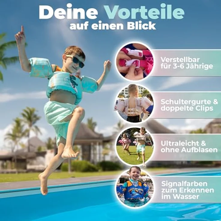 KIDVERSE Schwimmweste Kinder 3-6 Jahre, integrierte Schwimmflügel, geprüft und sicher, für Jungen & Mädchen bis 30kg – Bild 2