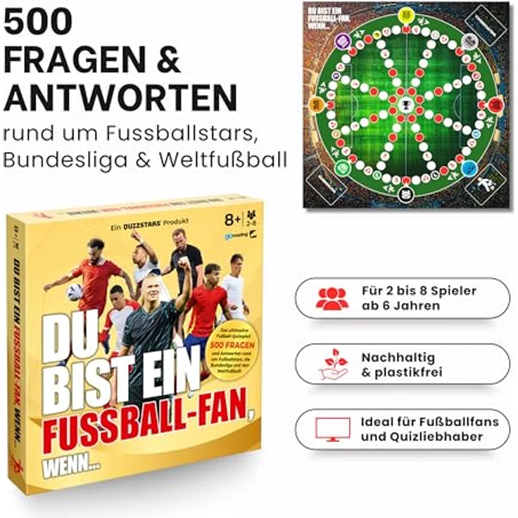 Gomazing Du bist EIN Fussball - Fan, wenn - Quiz-Brettspiel mit 500 Fragen zur Bundesliga + Weltfussball, für 2-8 Spieler, ab 8 Jahren, nachhaltig produziert – Bild 2