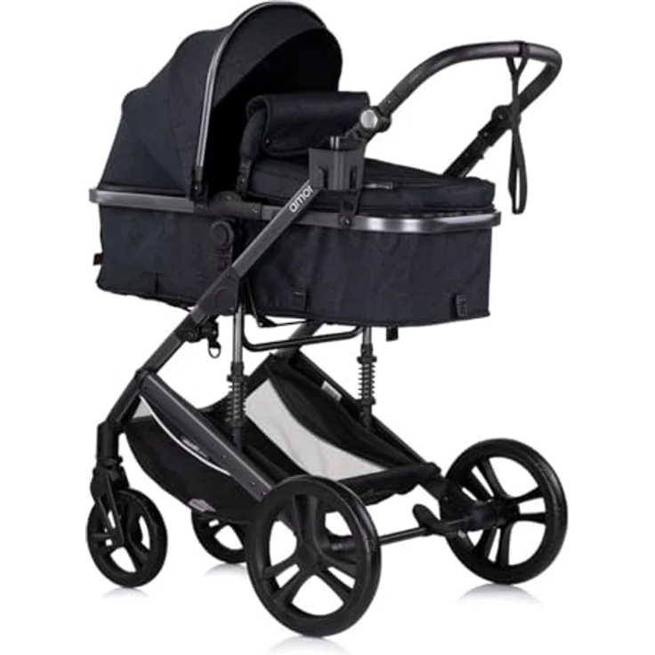 Chipolino Kinderwagen 2 in 1 Amore Getränkehalter Wickeltasche Fußabdeckung Korb, schwarz gemustert – Bild 2
