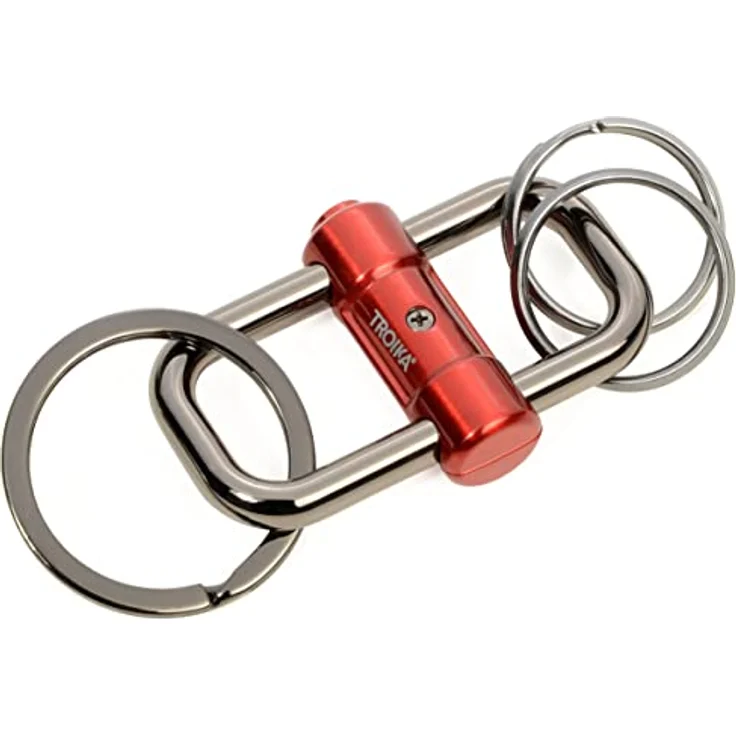 TROIKA 2-Way Key Schlüsselanhänger mit DREI Schlüsselringen Zwei Größen, aus Metallguss, Rot - Preisvergleich – Bild 1