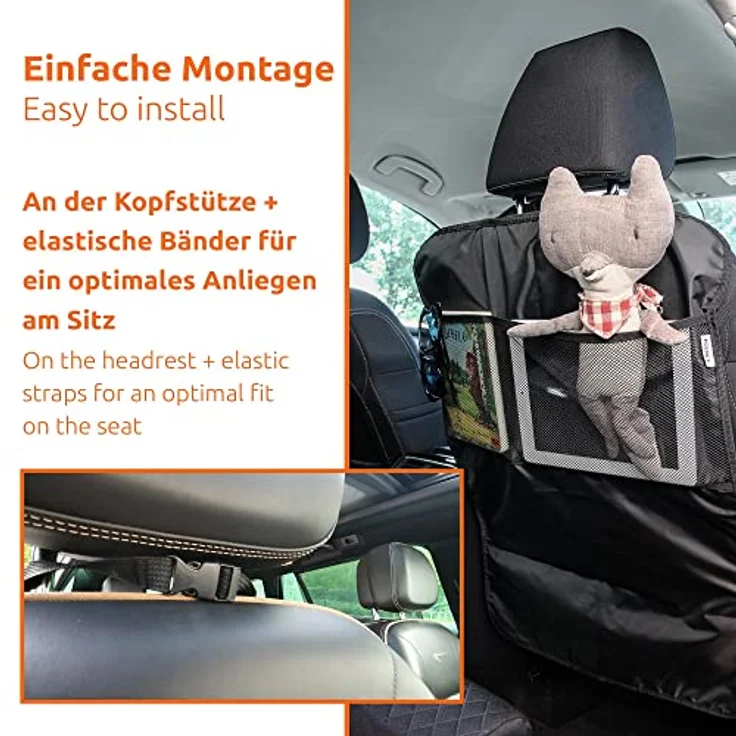 ECENCE Rückenlehnen-Schutz Kinder 50 x 70cm Organizer-Matte wasserdicht Autotasche Kick-Matte Netztasche, schwarz – Bild 5