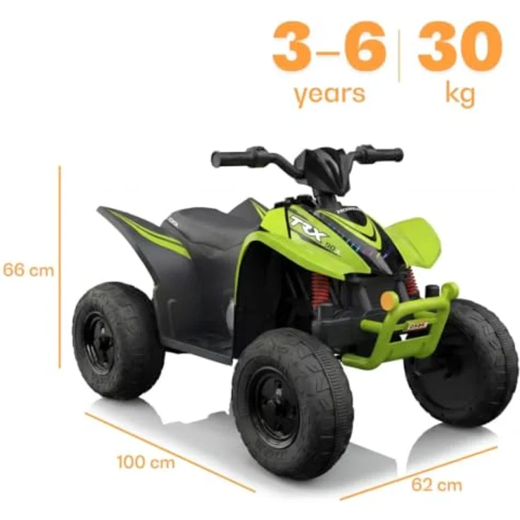 Vrooomy Honda TRX90X Elektro Kinderquad 12V, für 3-6 Jahre, grüner Li-Ionen-Akku, 90 Min. Fahrzeit, Bluetooth MP3-Player, Stoßdämpfer, 30 kg Belastung – Bild 7