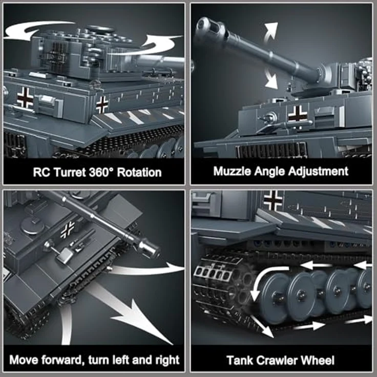 Mould King 20014 MOC Tiger-Panzer Ferngesteuert mit elektrischem Gyroskop und Sound Technik Transporter Tank, Technologie Klemmbausteine Bausatz （800+ pcs） – Bild 9