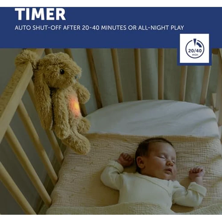ZAZU Ro der Hase, Baby Schlafhilfe mit Nachtlicht in Beige, 8 Farben, 10 Melodien, Weinsensor, Auto-Abschaltung, wiederaufladbarer Akku und USB-C-Ladekabel – Bild 5