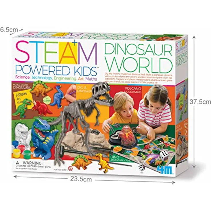 4M Dinosaur World Experimentierkasten - Dinosaurier-Fossil graben, 3D T Rex bauen, Dino-Magnete leuchten, Dino-Brettspiel spielen
