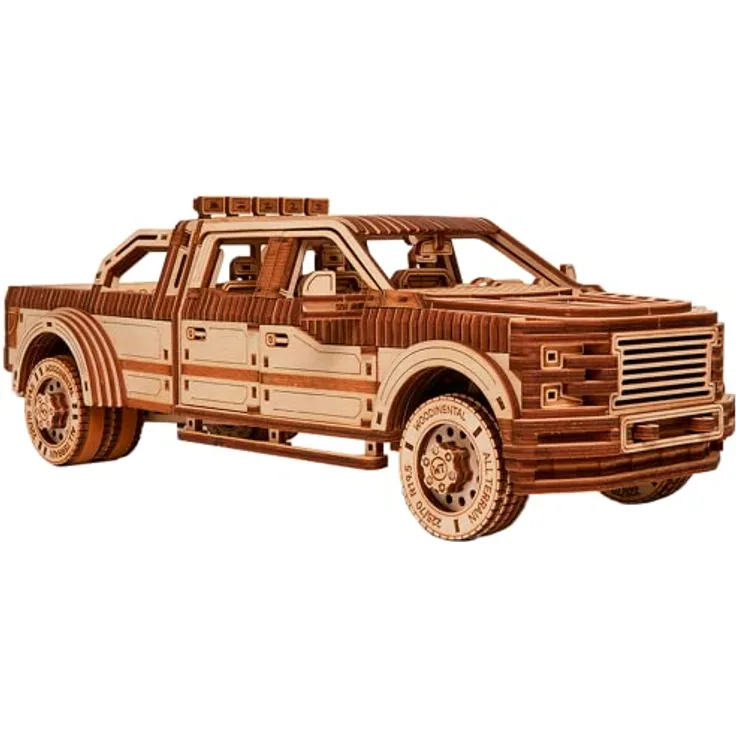 Wood Trick Pickup Truck Car - Holzpuzzle im 3D-Format zum Zusammenbauen für Erwachsene und Kinder - Fährt bis zu 10 m - DIY-Mechanik-Holzmodelle für Erwachsene