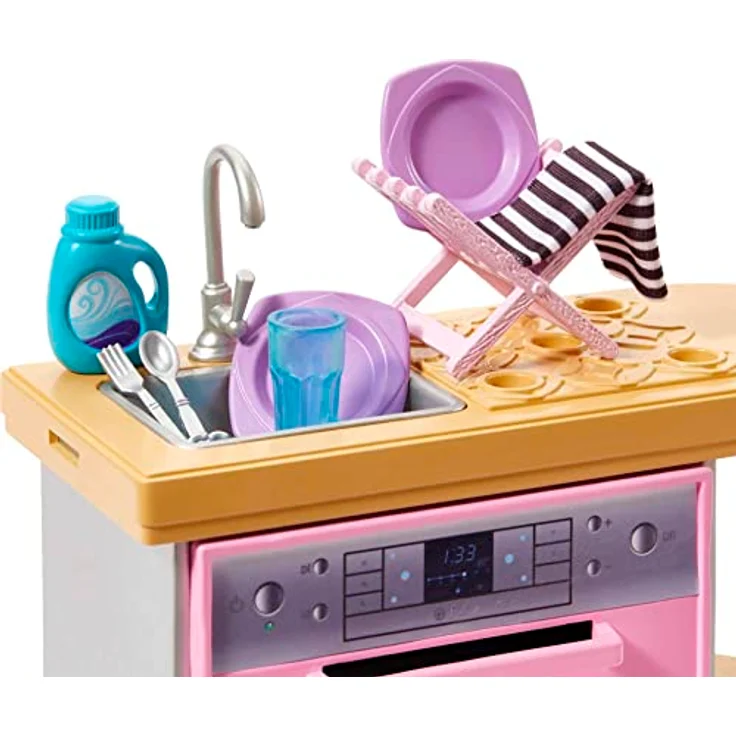 Barbie Mini Playset 2, Puppenhausmöbel Set mit Geschirrspüler, Spüle und Dekorationen – Bild 3