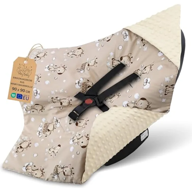 Totsy Baby Einschlagdecke Babyschale 90x90 cm, Ganzjahres Fußsack für Kinderwagen und Autositz, Minky, Oeko-Tex, kompatibel mit 3- und 5-Punkt-Gurt