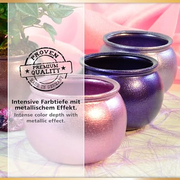 Viva Decor Maya Gold 45ml (Violett), Metallic-Acrylfarbe für Holz, Glas und Porzellan, stoßfest, wischfest und wetterfest für glänzende Metallic-Effekte – Bild 4