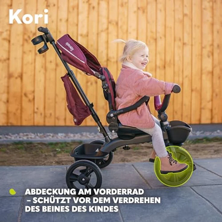 Lionelo Kori Dreirad mit Schubstange für Kinder ab 1,5 bis 5 Jahre, drehbarer Sitz, Magnesium-Rahmen, wartungsfreie Gummiräder, abnehmbares Vordach – Bild 5