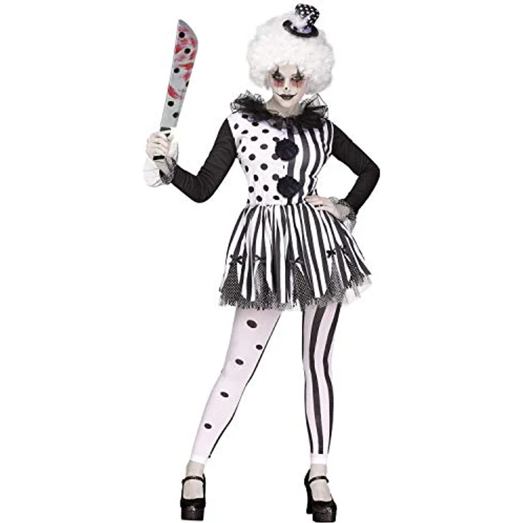 Fun World Division Psycho Pantomimin Kostüm, dreiteilig mit Kleid, Mini-Hut und Leggings, 100% Polyester für Fasching und Halloween, Größe L und M – Bild 1