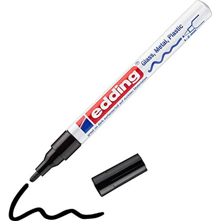 edding 751 Glanzlackmarker - schwarz - Packung mit 1 Lackmarker - Rundspitze 1-2 mm - Lackstift für Glas, Stein, Holz, Kunststoff und Papier - wasserfest, stark deckend – Bild 1