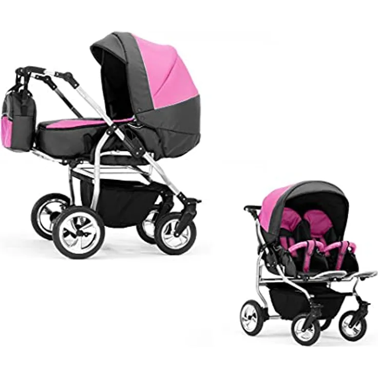 Elcar Zwillingskinderwagen 2 in 1 Duo Twin inkl. Sportsitze - 11 Teile - in 20 Farben