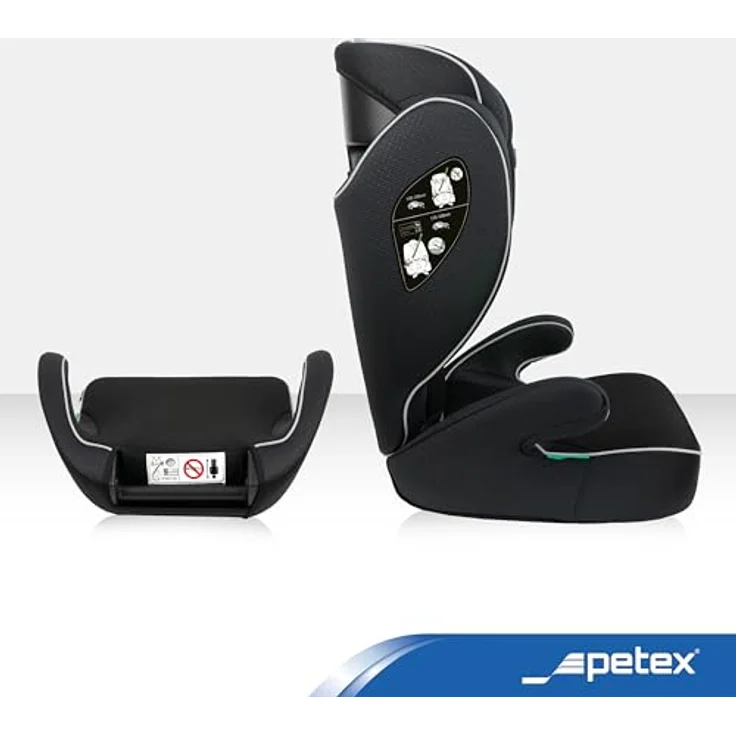 Petex Basic 1500, Kindersitz schwarz HDPE, ECE R129/i-Size Norm, höhenverstellbare Kopfstütze, abnehmbare Rückenlehne, einfache Befestigung mit Fahrzeuggurt – Bild 3