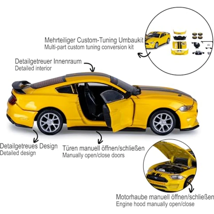 JAMARA Ford Mustang GT Diecast 1:42, Modellauto mit manuell öffnenden Türen und Tuning-Kit, perfektes Geschenk für Kinder – Bild 4