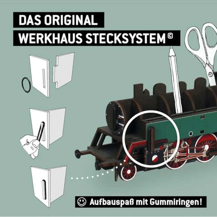 Werkhaus Stiftebox Dampflok OKL 2, Stiftehalter aus Holz mit 12 Fächern, farbenfrohes Design – Bild 9