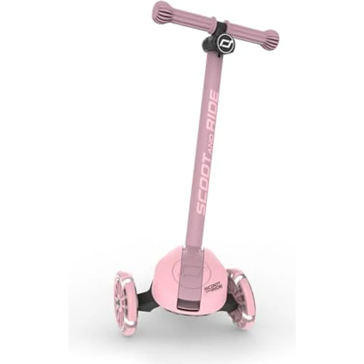 Scoot & Ride Highwaykick 3S Kinderroller, höhenverstellbar, 2-fach Lenkung, LED-Räder, zusammenklappbar, für Kinder 96-130 cm, Rose – Bild 5