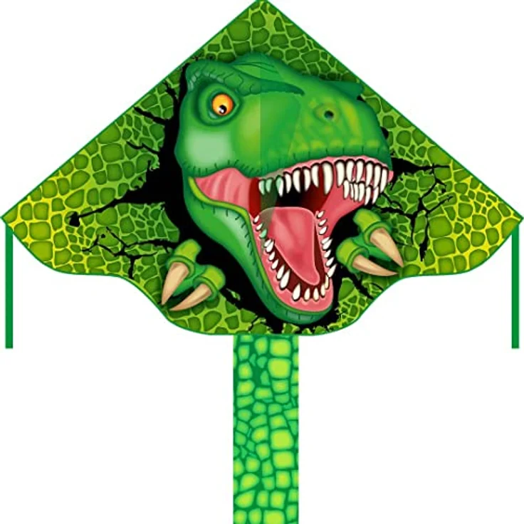 Ecoline 102159 - Simple Flyer T-Rex 120cm, Kinderdrachen Einleiner, ab 5 Jahren, 75x120cm und 1.5m Drachenschwanz, inkl. 17kp Polyesterschnur 25m auf Griff, 2-5 Beaufort – Bild 1