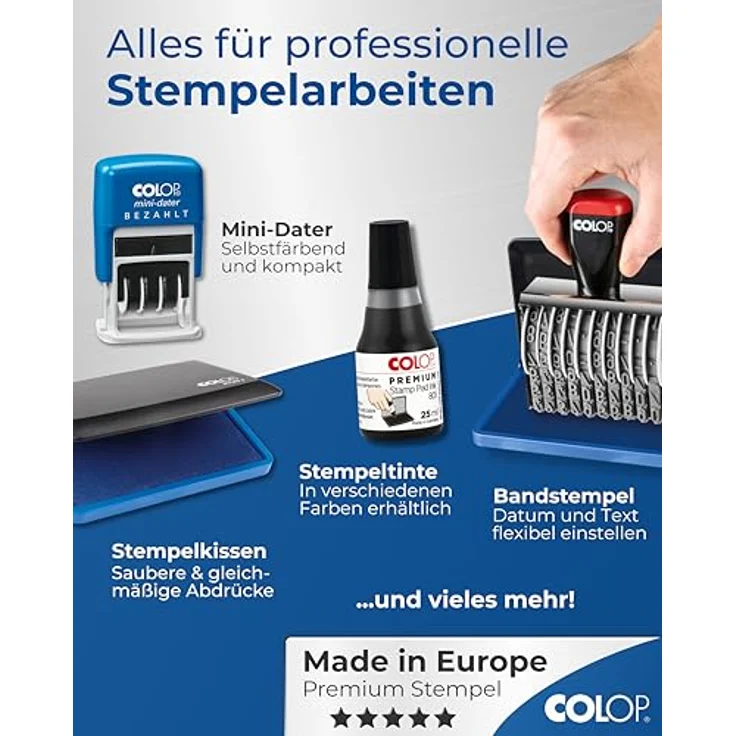 COLOP Stempel Datumstempel mit Text selbstfärbend blau rot, Mini-Dater S 160/L1 - Lagertextstempel mit Texteingabe – Bild 8
