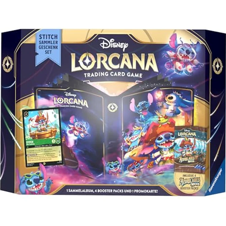 Disney Lorcana: Azurblaues Meer - Stich Sammler Geschenkset mit 1 Promokarte, 4 Booster Packs und Sammelalbum – Bild 2