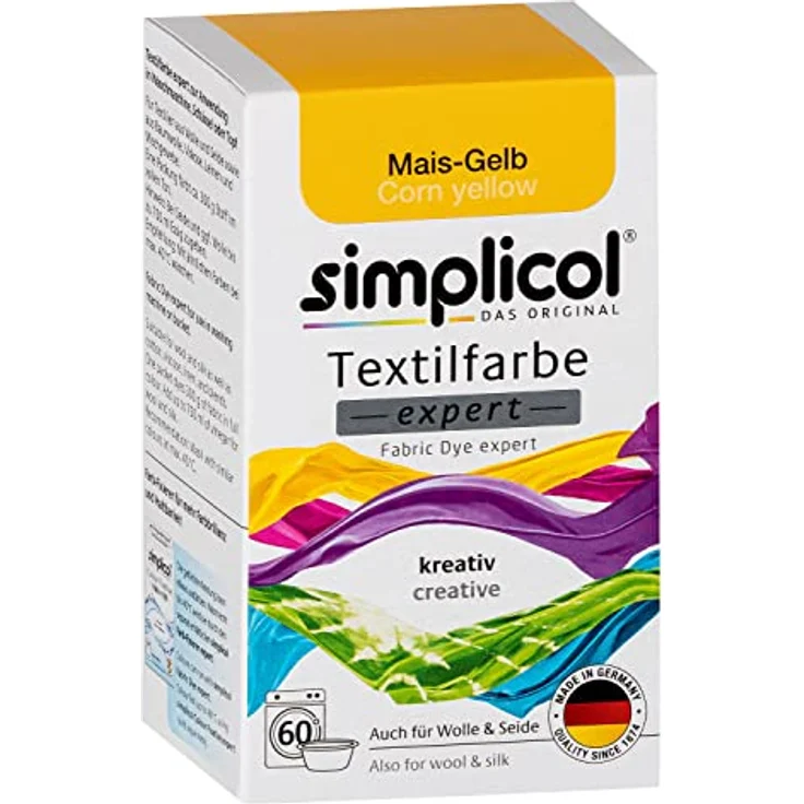 simplicol Textilfarbe expert Mais-Gelb 1701 - Zum Umfärben und Auffrischen von Kleidung, Waschmaschinenfest, für Baumwolle, Wolle, Seide, Leinen, Viskose & Mischgewebe – Bild 1
