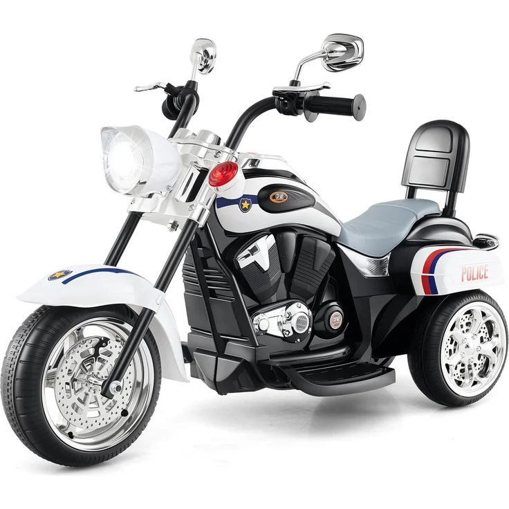 Goplus 6V Elektromotorrad Polizei, Dreirad mit Vor- und Rückwärtsschalter, Elektrofahrzeug für Kinder ab 3 Jahren, Weiß