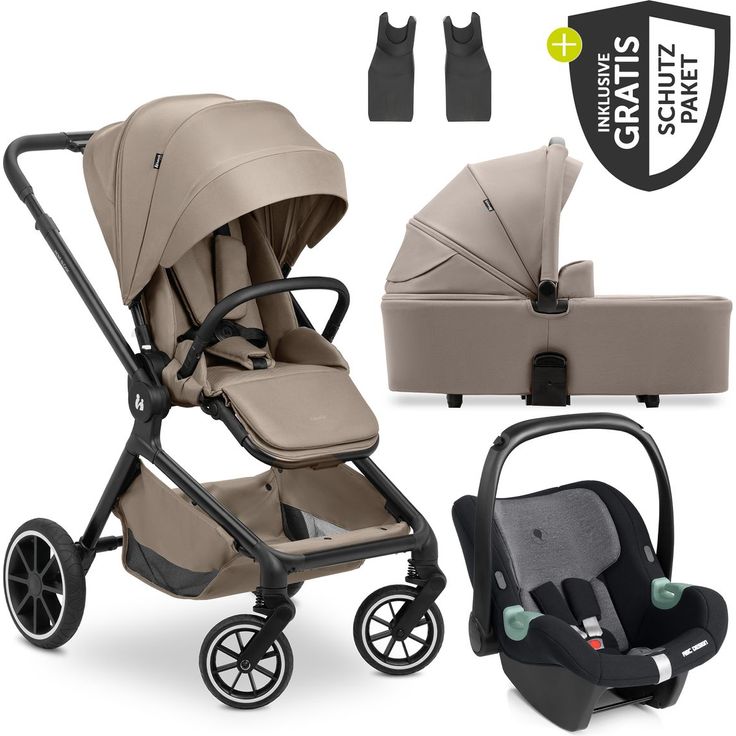 Hauck Move N Care Trio Set, 3in1 Kinderwagen-Set mit i-Size Babyschale Tulip, Mocha, inkl. XXL Zubehörset und Gratis Mobilitätsgarantie