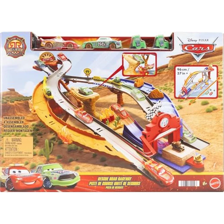 Mattel Disney Pixar Cars Rennstrecke Spielset mit Lightning McQueen und Chick Hicks, inklusive Boxencrew-Figuren – Bild 7