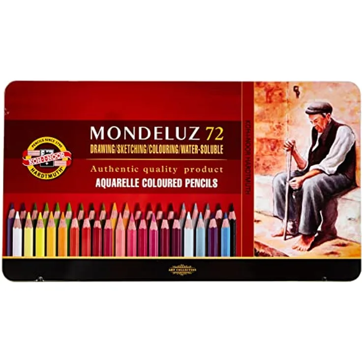 KOH-I-NOOR Mondeluz Aquarell-Buntstifte, 72er Set im Metalletui mit vielfältigen Farbnuancen
