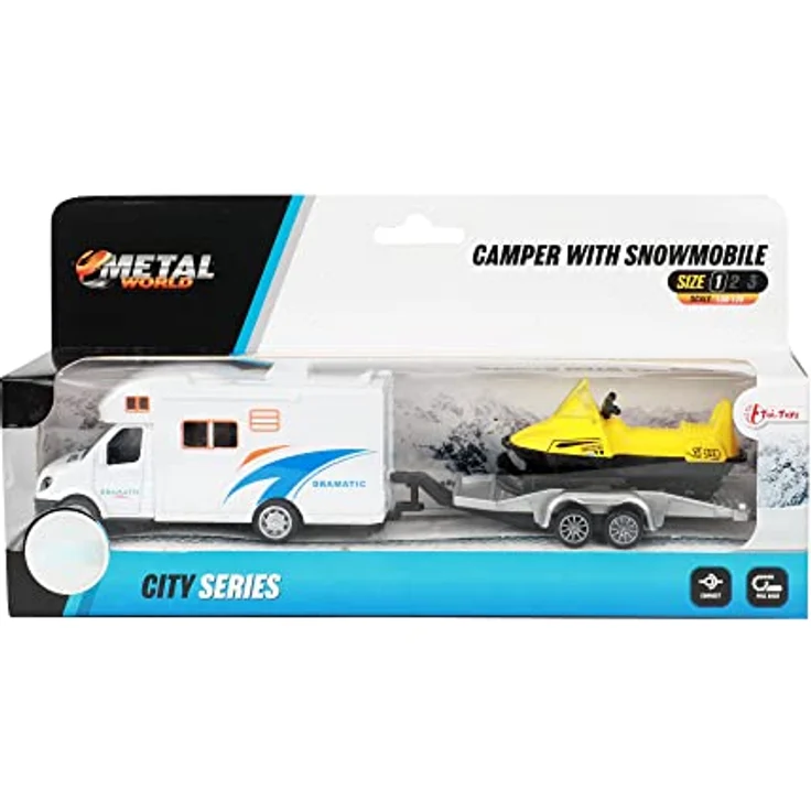 Toi-Toys Metal Pull Back Camper mit Anhänger und Snowmobile, geeignet für Kinder ab 3 Jahren – Bild 3