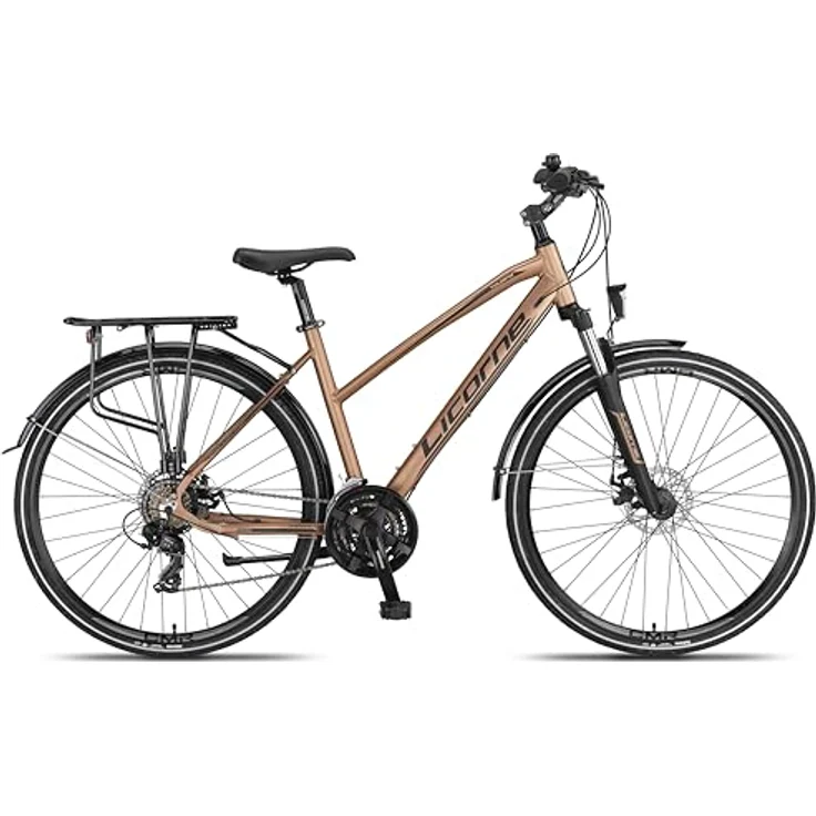 Licorne Bike Premium Touring Trekking Bike in 28 Zoll Aluminium Scheibenbremse Fahrrad für Jungen, Mädchen, Damen und Herren - 21 Gang-Schaltung - Mountainbike - Crossbike (Damen, Gold) – Bild 3
