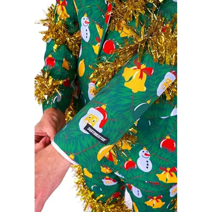 Suitmeister Weihnachtsbaum (M), Kostüm Anzug in Grün mit goldenen Lametta-Details, inkl. Jacke, Hose und Krawatte – Bild 6