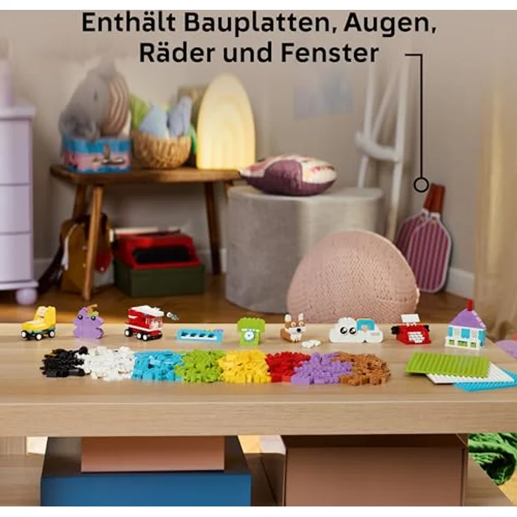 LEGO Classic Creative Build-and-Play Box 11044, 750-teiliges Bauset mit bunten Steinen für Kinder ab 5 Jahren, vielseitige Spielzeuge wie Haus, Hund, Löschauto und Klavier – Bild 4