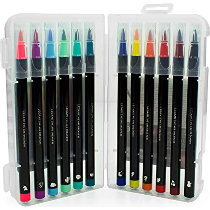 LEGAMI 12er Set Filzstifte Mit Pinselspitze, Flexible Nylonfaserspitze, Rosa, Lila, Hellgrün, Dunkelgrün, Petrolblau, Blau, Gelb, Orange, Rot, Braun und Schwarz. Ideal für Flüssige Züge und Variable Breiten, Markerdurchmesser 1 cm – Bild 2