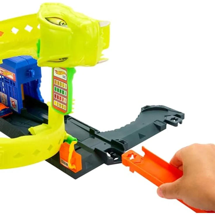 Mattel Hot Wheels Spielset City Snake Gas Station, Schlangen-Spiralattacke mit zwei Spielmöglichkeiten – Bild 2