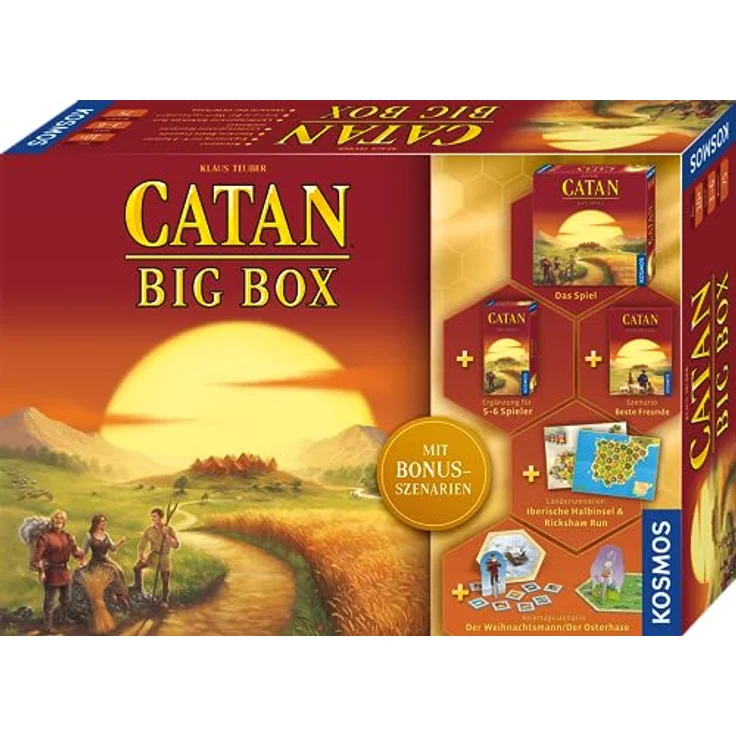 KOSMOS 682941 Catan - Big Box, 7-teilige Vorteilsbox, Starterset für Catan - Das Spiel, inklusive Ergänzung für 5-6 und Erweiterung mit Bonus-Szenarien, Strategiespiel, Brettspiel, Siedler von Catan – Bild 1